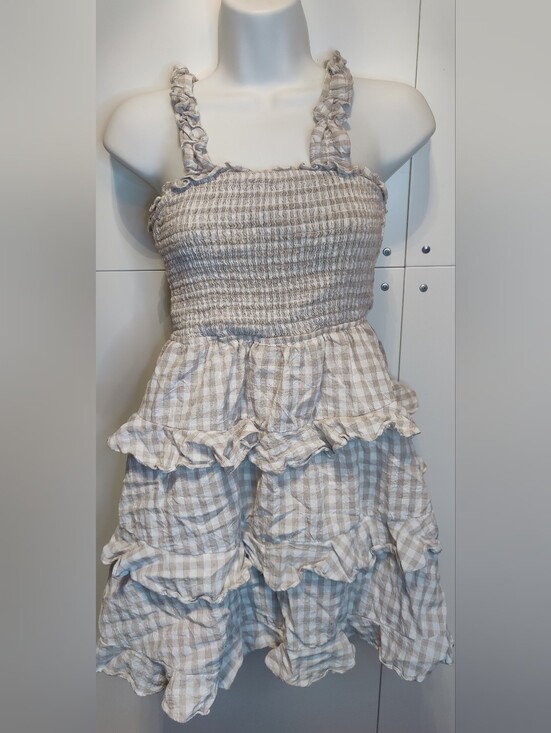 Mable Dresses & Skirts - MABLE Gingham Smocked Tiered Ruffle Tie Back Mini Dress M